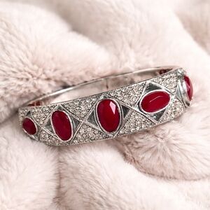 Lucky Brand Silver-Tone Bangle Bracelet w/ Red Stone Accents